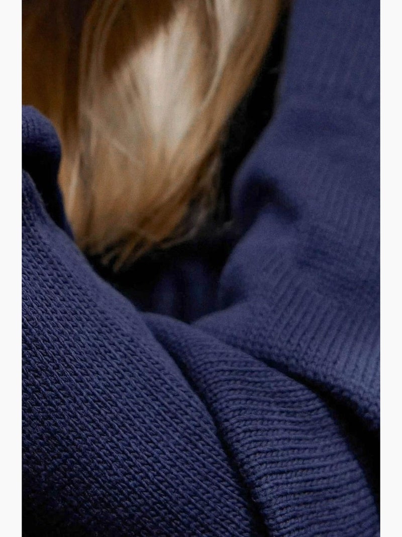 Dikke gebreide trui met v-hals hiccup Donkerblauw - Kiabi
