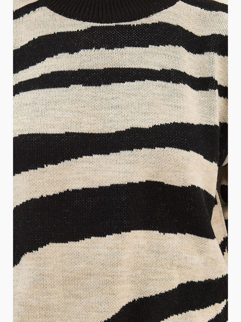 Dikke gebreide trui met zebraprint en ronde hals lucci Natuurlijk beige - Kiabi