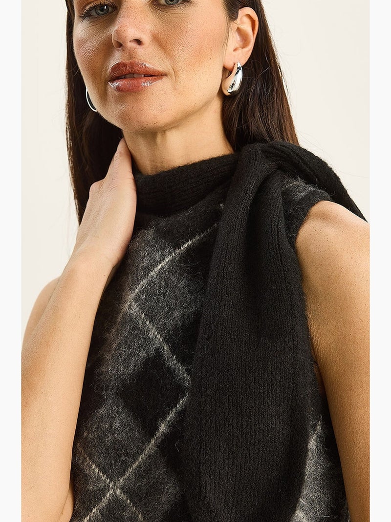 Dikke geribde gebreide sweater-vest met col lucci Zwart Grijs - Kiabi