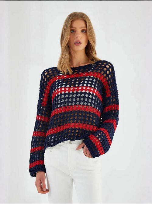 Dikke sweater van grofgebreide stof met strepen en oversized pasvorm mixray - Kiabi