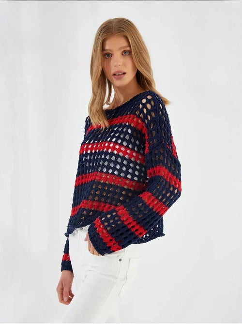 Dikke sweater van grofgebreide stof met strepen en oversized pasvorm mixray - Kiabi