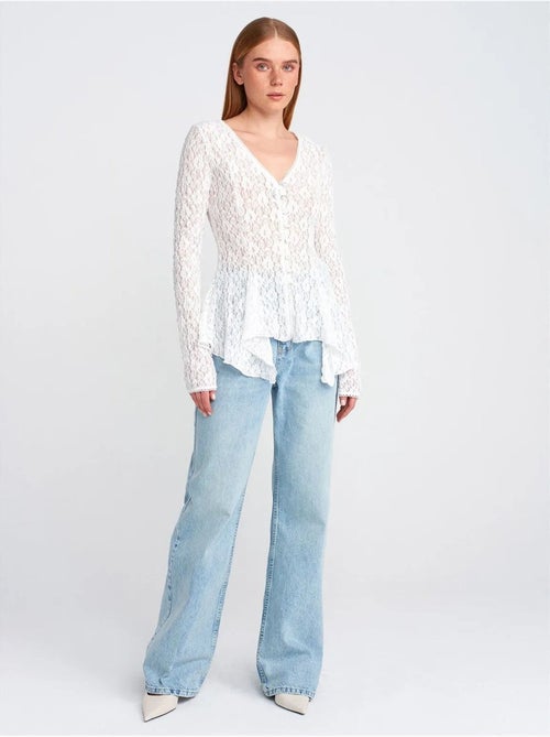DILVIN Cardigan En Dentelle À Col V Et Boutons - Kiabi DILVIN Cardigan En Dentelle À Col V Et Boutons - Kiabi
