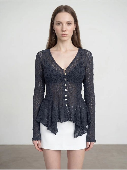 DILVIN Cardigan En Dentelle À Col V Et Boutons - Kiabi DILVIN Cardigan En Dentelle À Col V Et Boutons - Kiabi