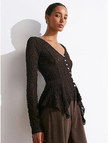DILVIN Cardigan En Dentelle À Col V Et Boutons