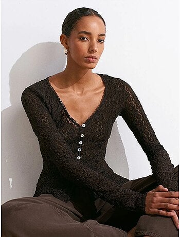 DILVIN Cardigan En Dentelle À Col V Et Boutons