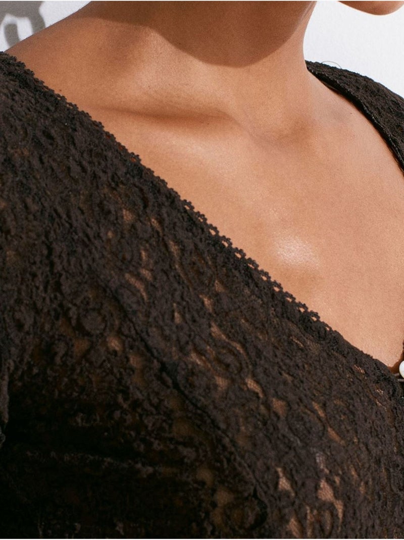 DILVIN Cardigan En Dentelle À Col V Et Boutons gris anthracite - Kiabi