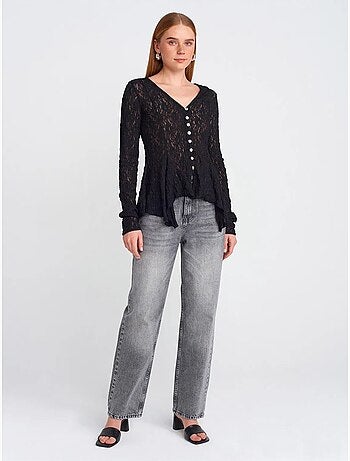 DILVIN Cardigan En Dentelle À Col V Et Boutons