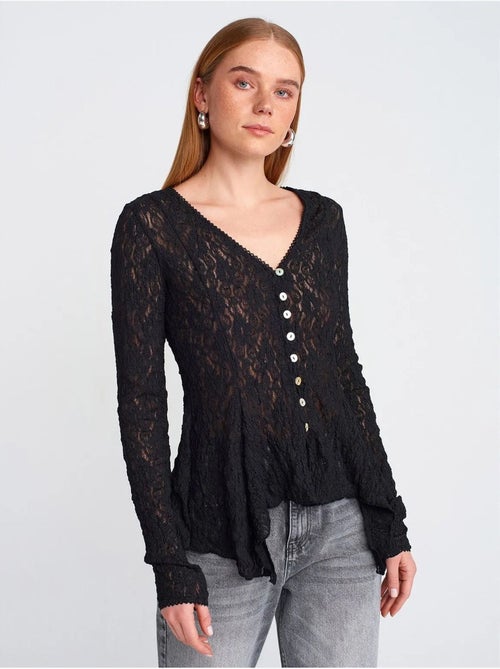 DILVIN Cardigan En Dentelle À Col V Et Boutons - Kiabi DILVIN Cardigan En Dentelle À Col V Et Boutons - Kiabi