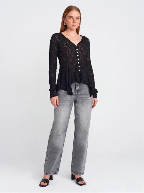 DILVIN Cardigan En Dentelle À Col V Et Boutons - Kiabi DILVIN Cardigan En Dentelle À Col V Et Boutons - Kiabi