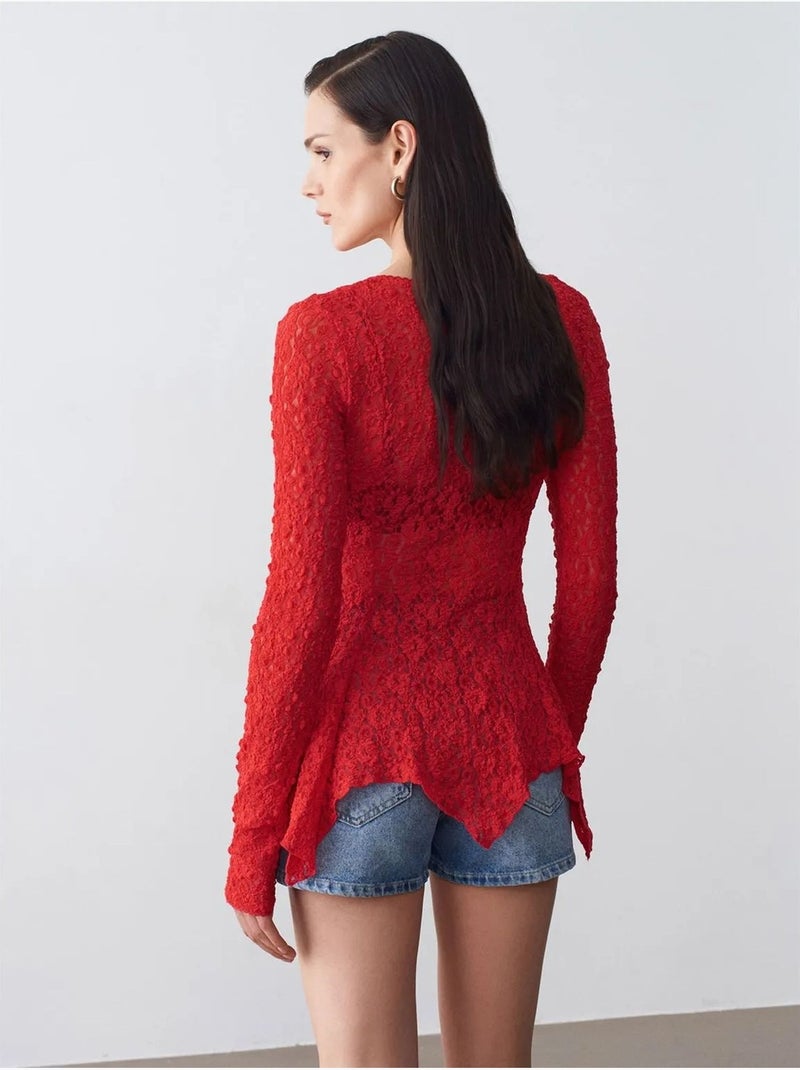 DILVIN Cardigan En Dentelle À Col V Et Boutons Rouge - Kiabi