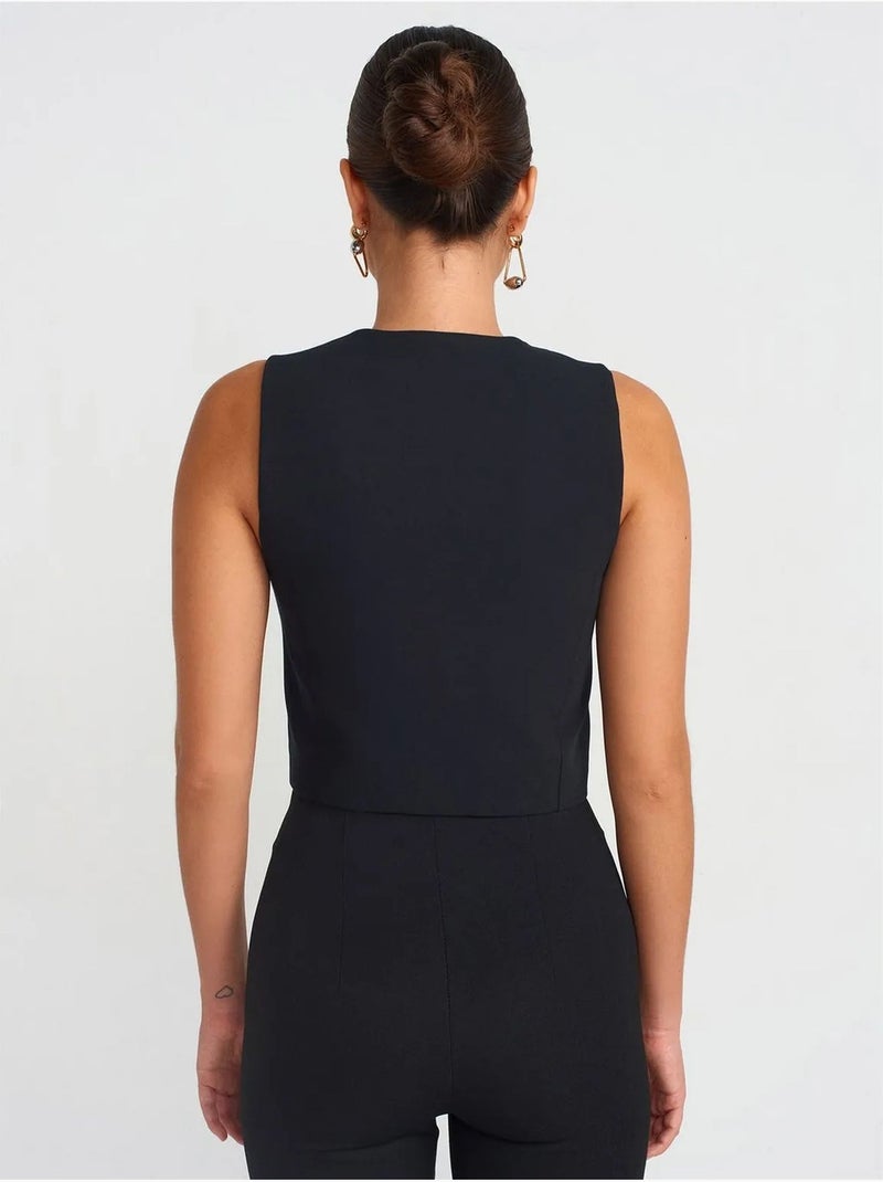 DILVIN Gilet Court Femme En Crêpe Noir - Kiabi