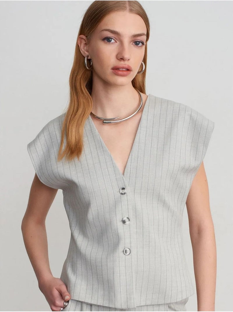 DILVIN Gilet Tissé Rayé À Col V Gris clair - Kiabi
