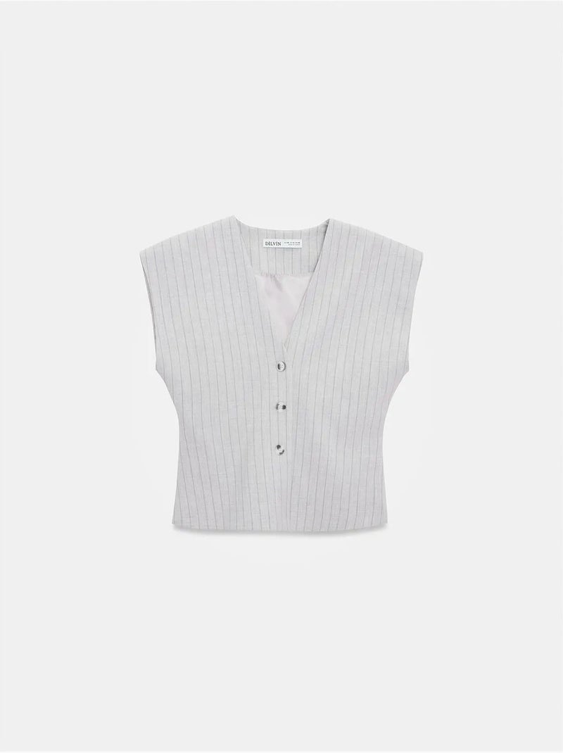 DILVIN Gilet Tissé Rayé À Col V Gris clair - Kiabi