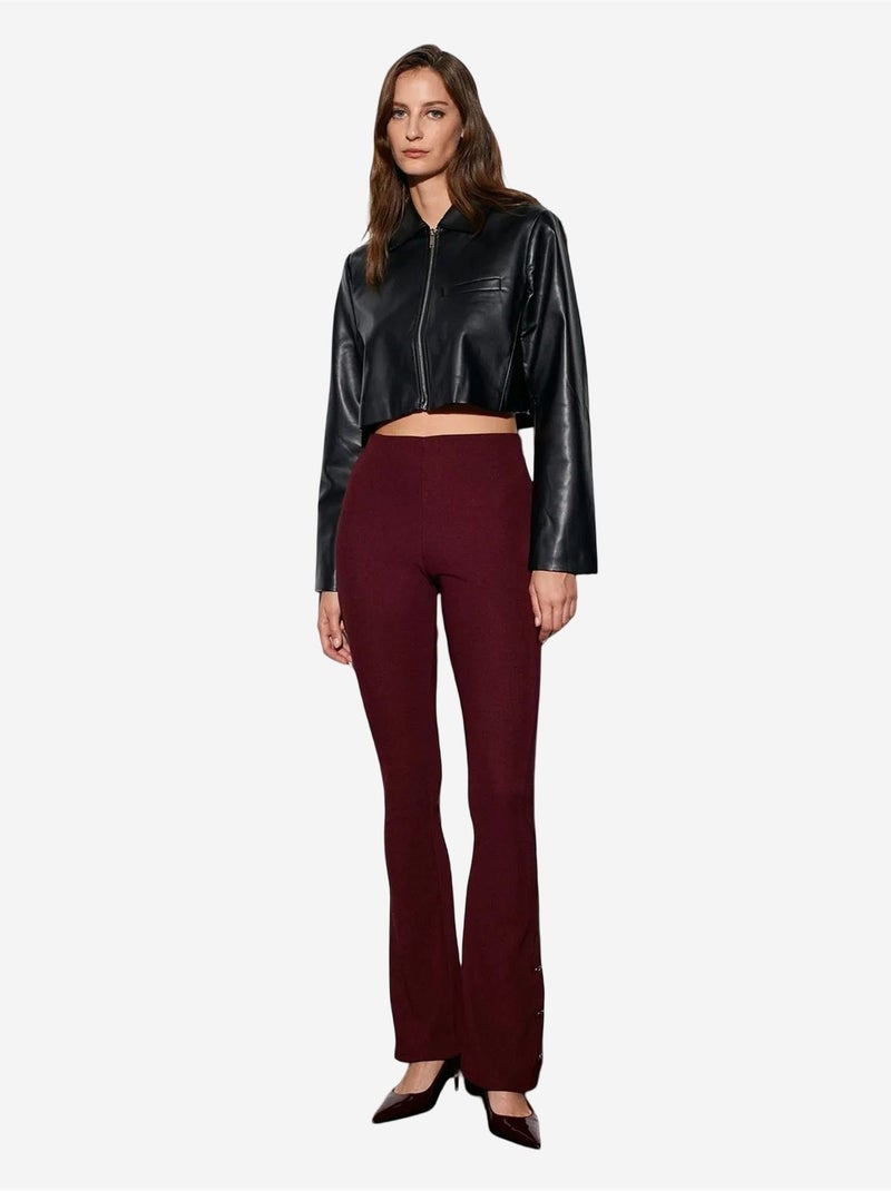 DILVIN Legging évasé taille haute avec bouton Rouge bordeaux - Kiabi