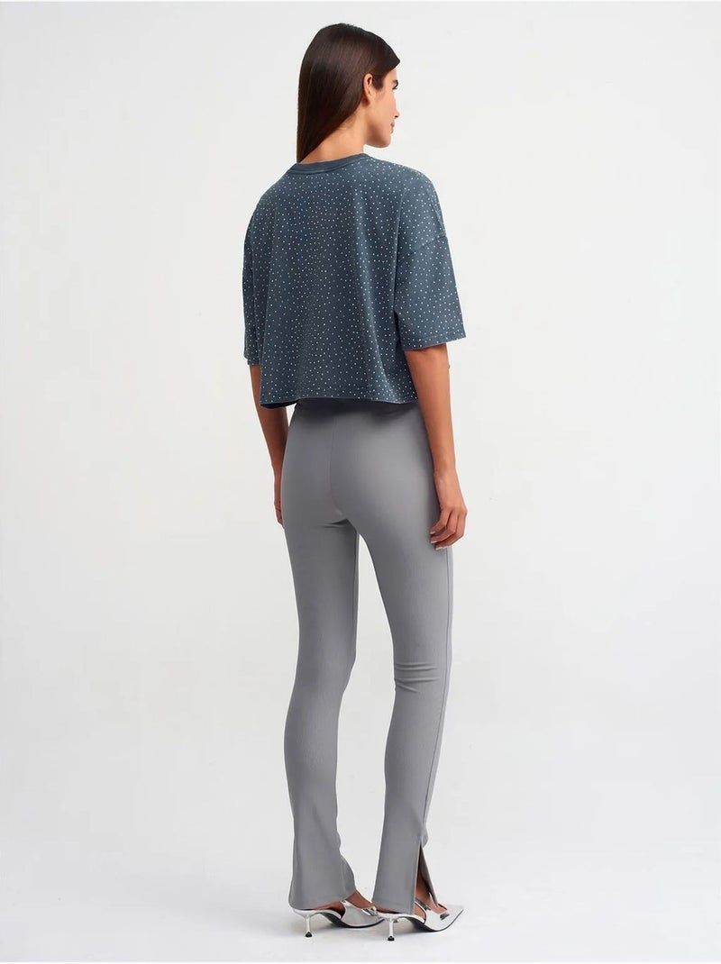 DILVIN Legging Évasé Taille Haute Avec Fente Gris - Kiabi