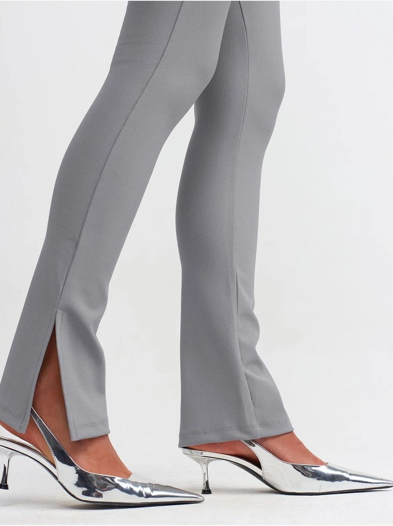 DILVIN Legging Évasé Taille Haute Avec Fente Gris - Kiabi