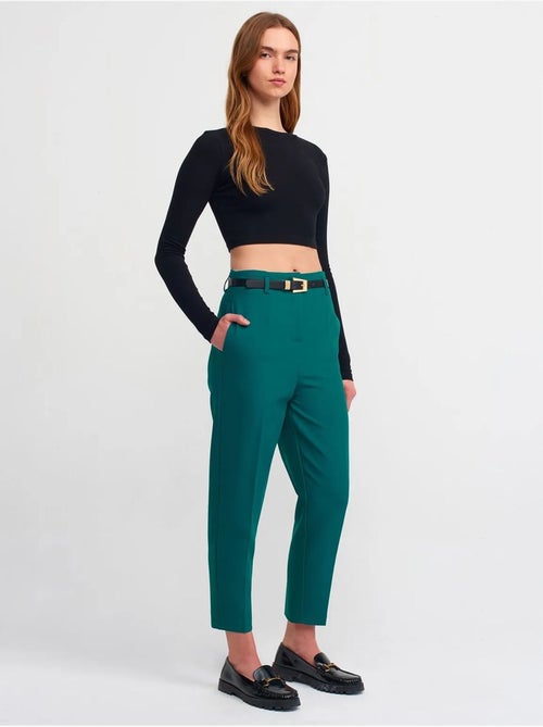 DILVIN Pantalon Droit En Crêpe À Taille Haute Avec Ceinture - Kiabi