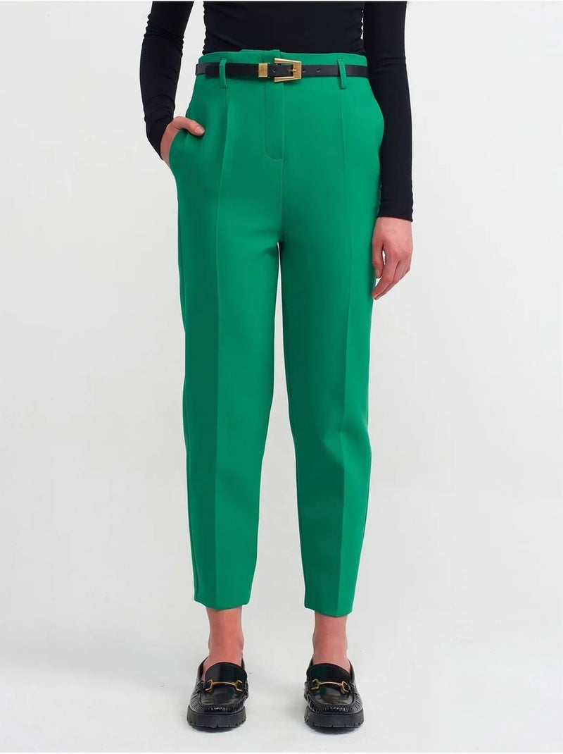 DILVIN Pantalon Droit En Crêpe À Taille Haute Avec Ceinture Vert - Kiabi