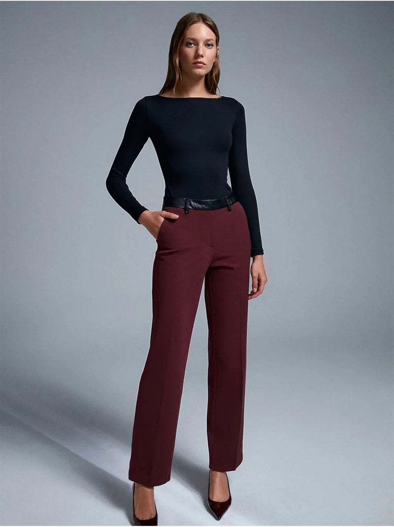 DILVIN Pantalon Droit Femme Effet Cuir Rouge bordeaux - Kiabi