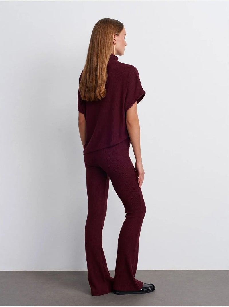DILVIN Pantalon Évasé En Maille, Taille Haute Rouge bordeaux - Kiabi