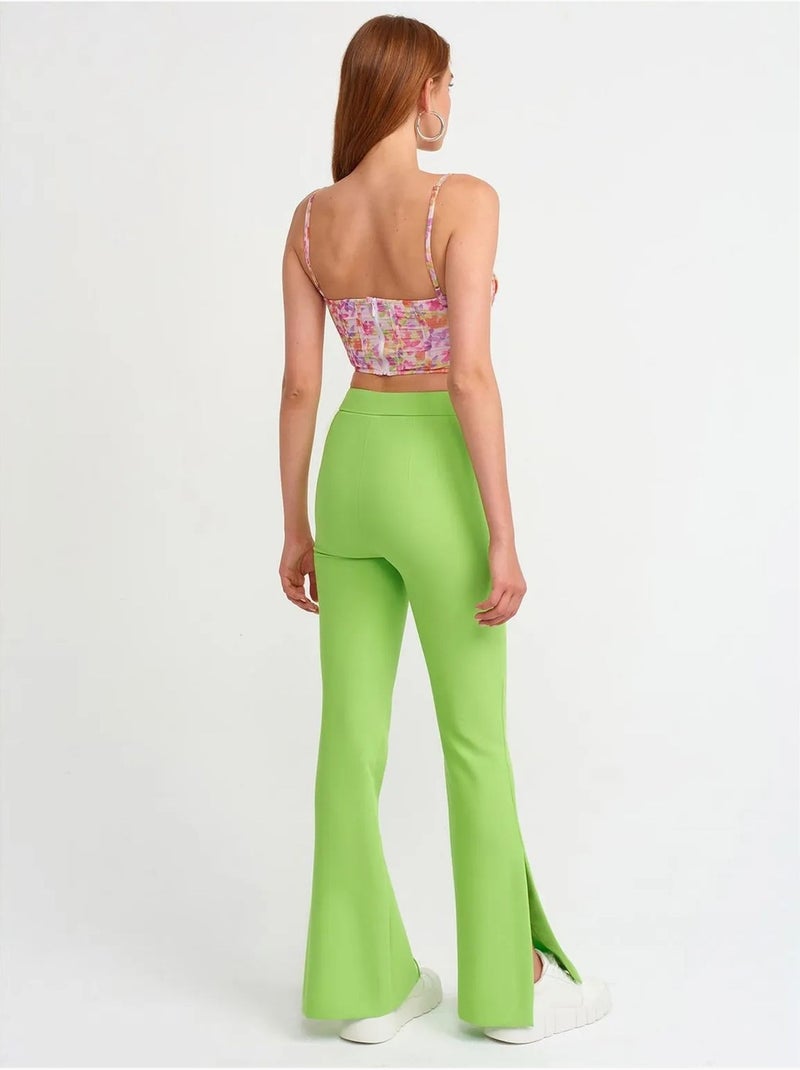 DILVIN Pantalon Évasé Taille Haute Avec Fente Vert tilleul - Kiabi