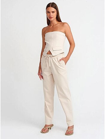 DILVIN Pantalon Jogger Femme En Mélange De Lin