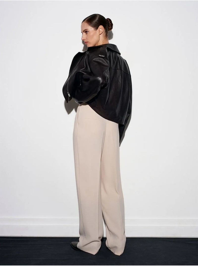 DILVIN Pantalon Palazzo Taille Haute En Crêpe Beige - Kiabi
