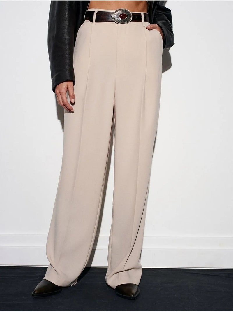 DILVIN Pantalon Palazzo Taille Haute En Crêpe Beige - Kiabi