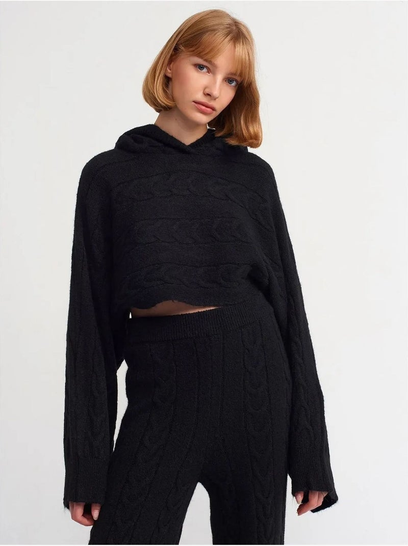 DILVIN Pull Court Oversize À Capuche Et Maille Torsadée Noir - Kiabi