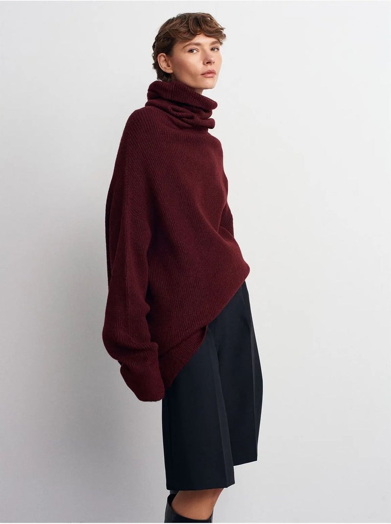 DILVIN Pull Oversize À Col Roulé Côtelé Rouge bordeaux - Kiabi