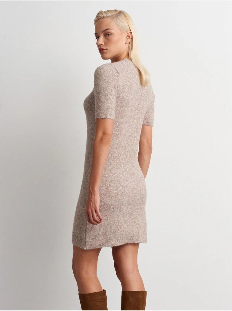 DILVIN Robe Courte En Maille Côtelée Beige naturel - Kiabi