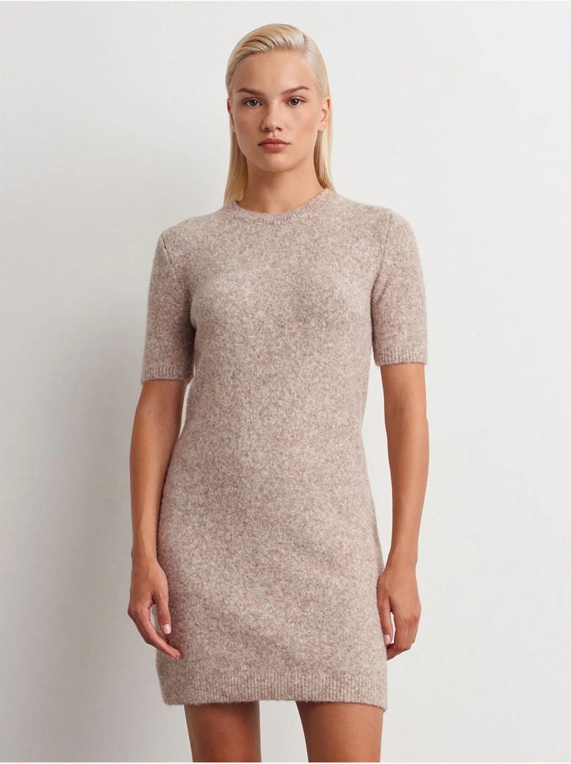 DILVIN Robe Courte En Maille Côtelée Beige naturel - Kiabi