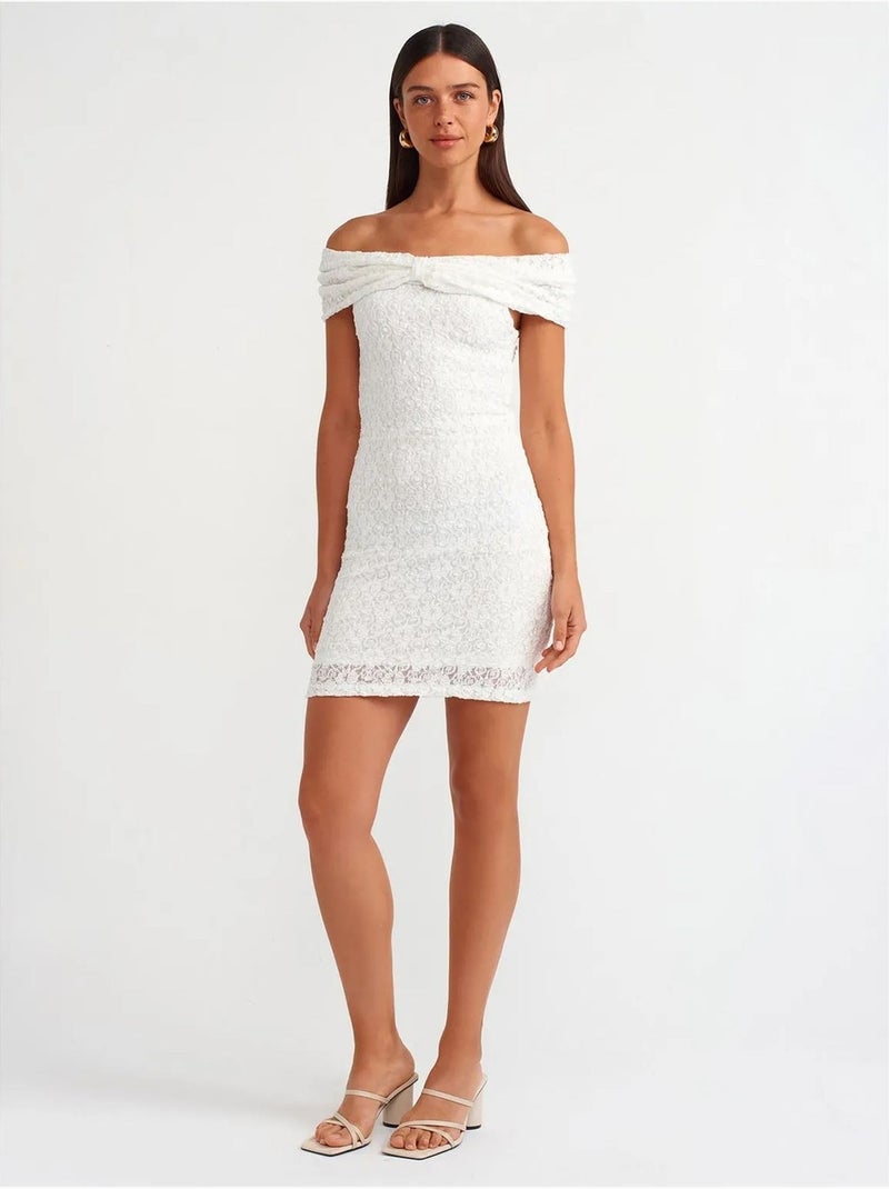 DILVIN Robe Courte Moulante En Dentelle Blanc - Kiabi