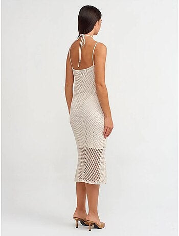 DILVIN Robe Midi Texturée À Col Halter Et Découpe