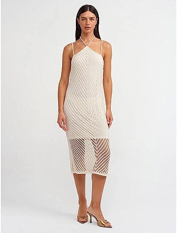 DILVIN Robe Midi Texturée À Col Halter Et Découpe