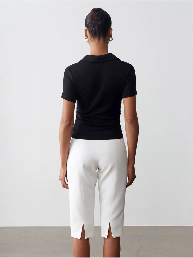 DILVIN Short Capri Droit Taille Haute Avec Fente Blanc - Kiabi