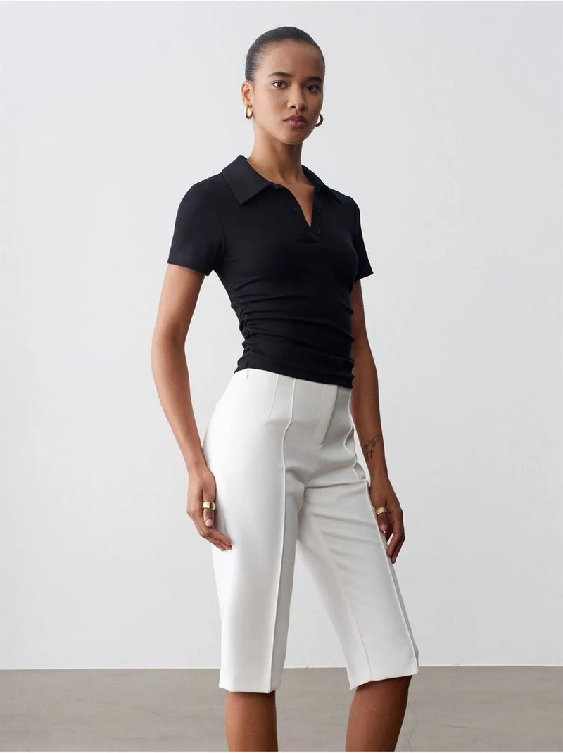 DILVIN Short Capri Droit Taille Haute Avec Fente Blanc - Kiabi