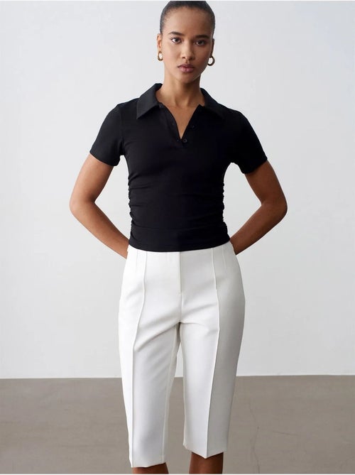 DILVIN Short Capri Droit Taille Haute Avec Fente - Kiabi DILVIN Short Capri Droit Taille Haute Avec Fente - Kiabi