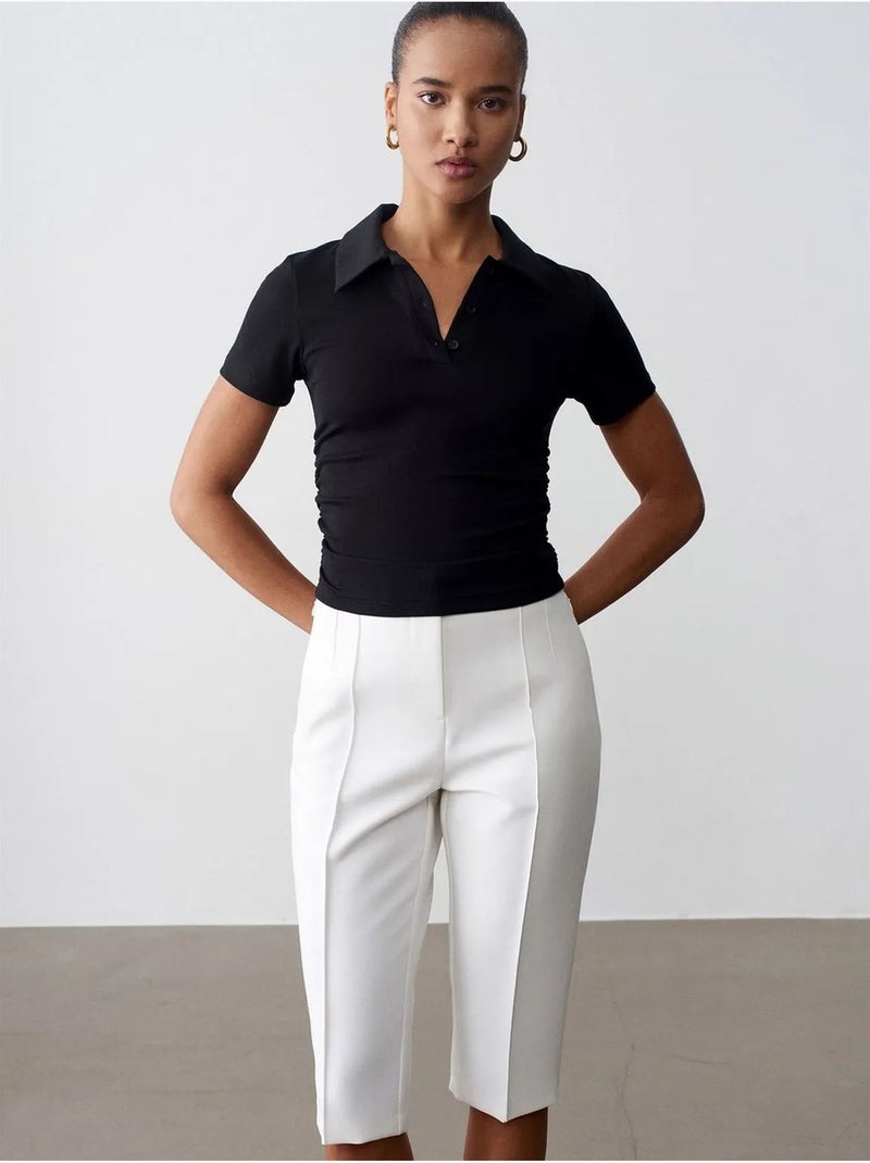 DILVIN Short Capri Droit Taille Haute Avec Fente Blanc - Kiabi
