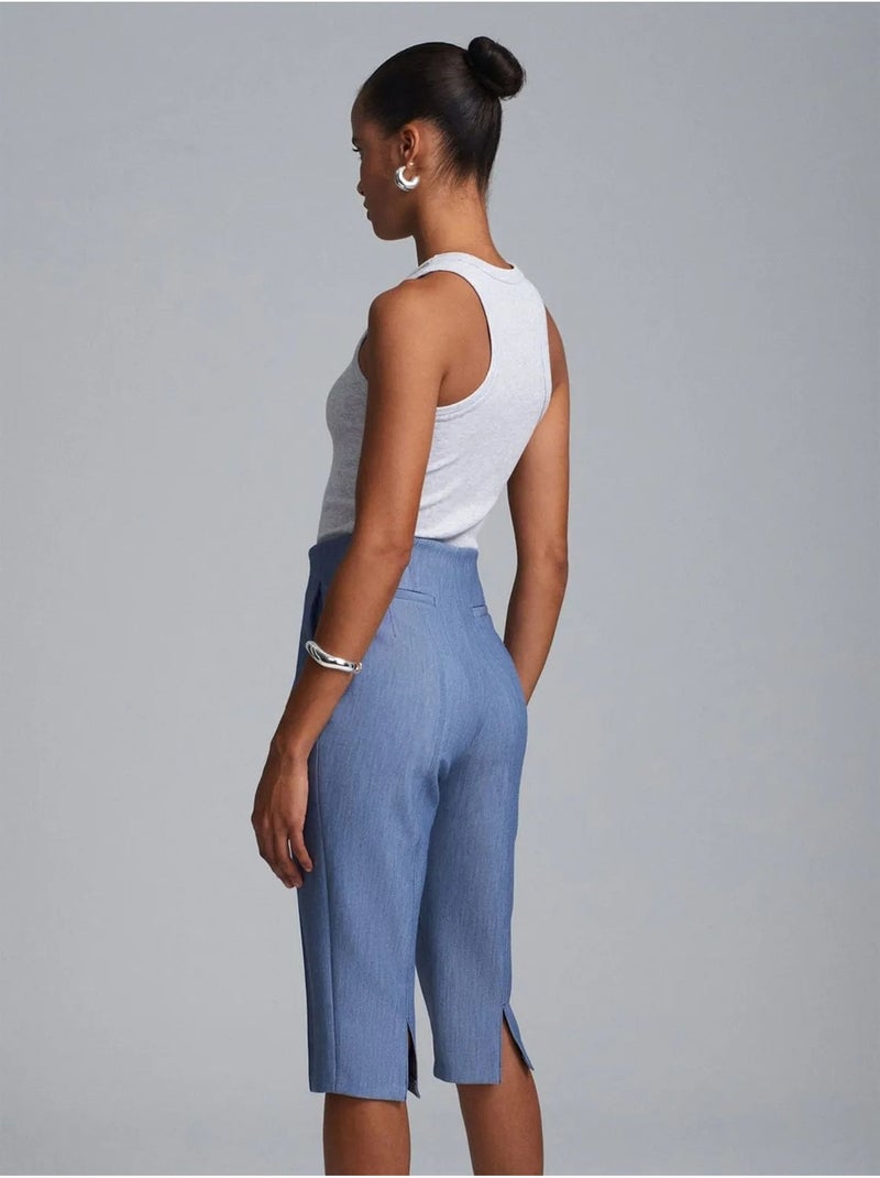DILVIN Short Capri Droit Taille Haute Avec Fente Bleu roi - Kiabi