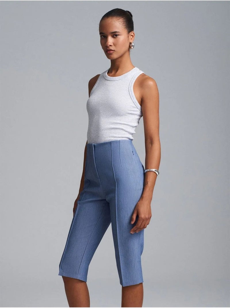 DILVIN Short Capri Droit Taille Haute Avec Fente Bleu roi - Kiabi