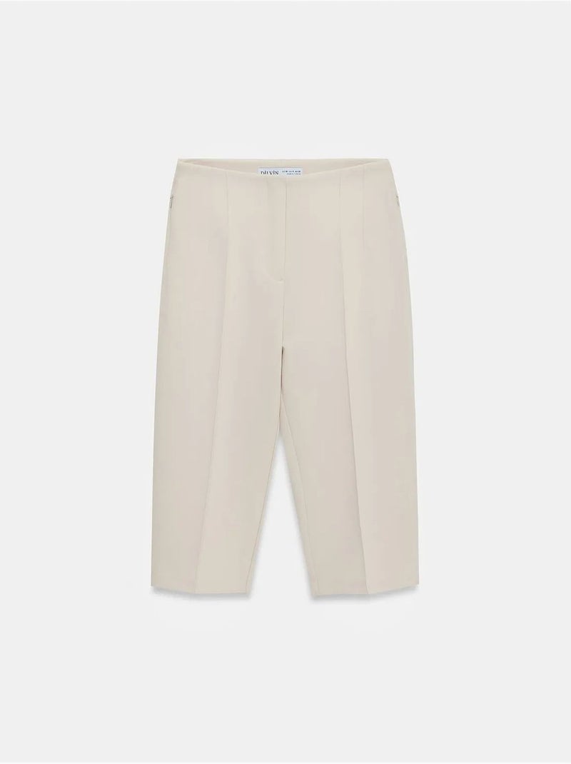 DILVIN Short Capri Droit Taille Haute Avec Fente Crème - Kiabi
