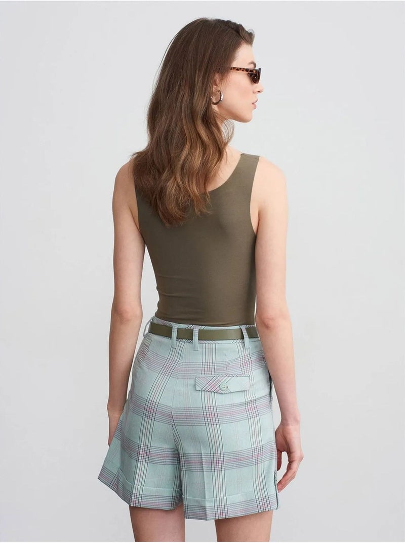 DILVIN Short Tailleur À Carreaux, Taille Haute Et Ceinture Multicolore - Kiabi