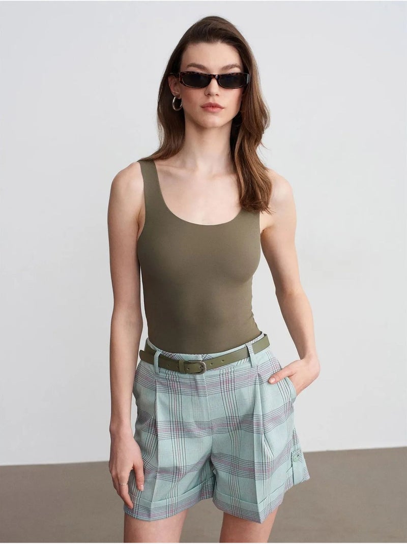 DILVIN Short Tailleur À Carreaux, Taille Haute Et Ceinture Multicolore - Kiabi