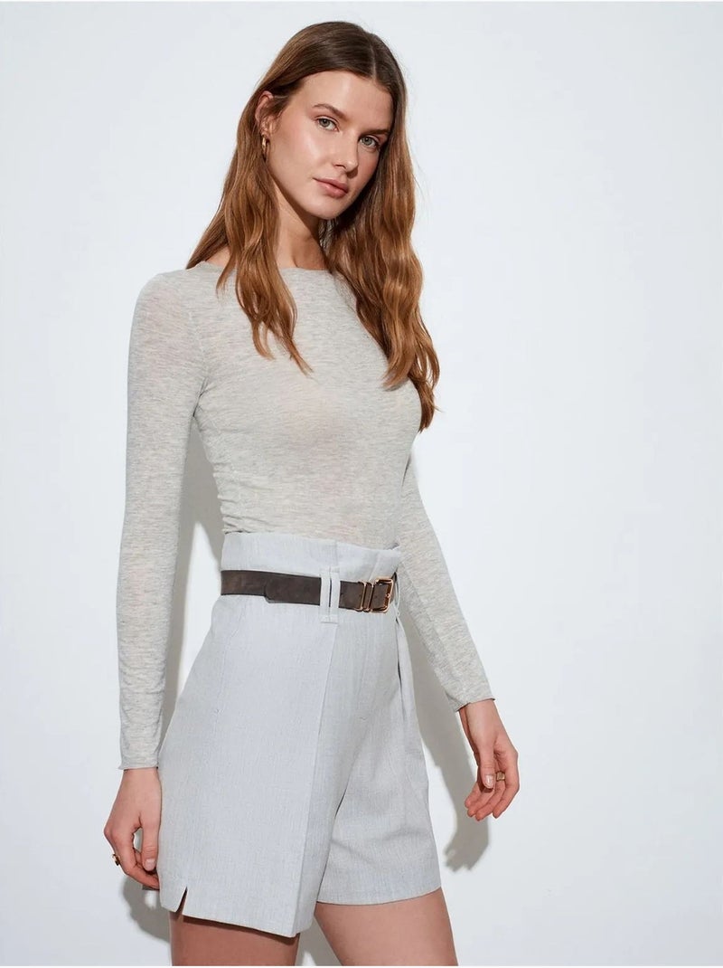 DILVIN Short Tailleur Taille Haute Avec Ceinture Gris clair - Kiabi
