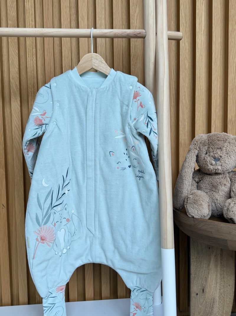 Dina TOG2 velours slaapzak met oprolbare voeten en afneembare hoezen Blauw - Kiabi