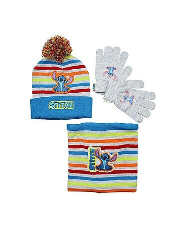 Disney - Bonnet avec pompom, gants et snood colorés