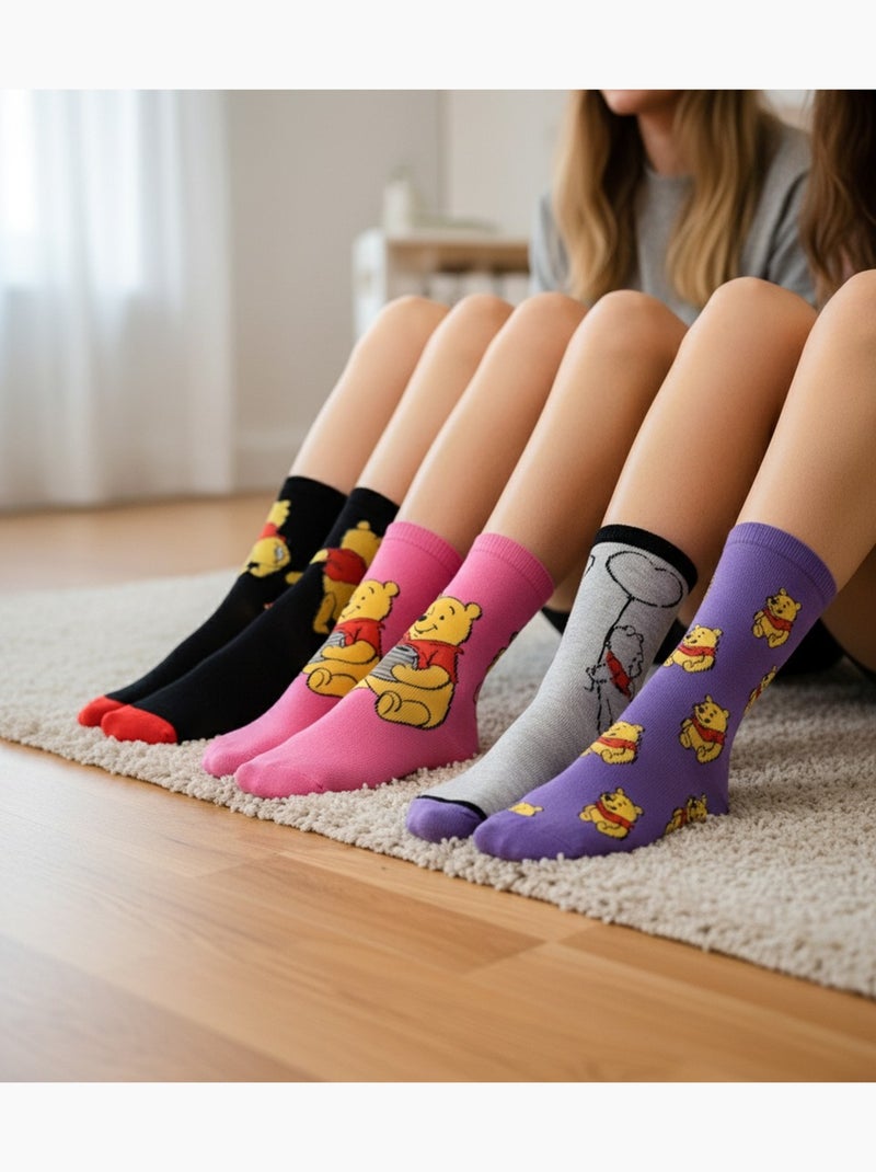 Disney - Dames sokken Winnie de Pooh Set van 4 Paar Geelgrijs Zwart - Kiabi