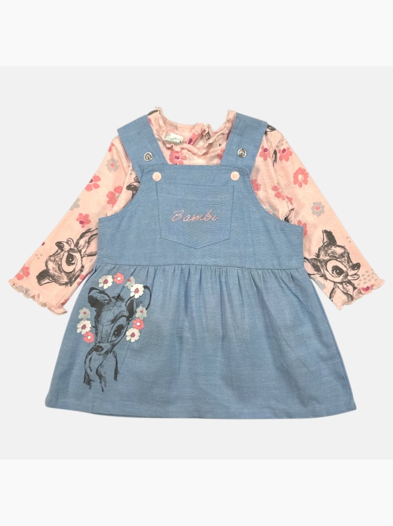 Disney - Jeans salopette jurk met lange mouwen t-shirt Roze - Kiabi