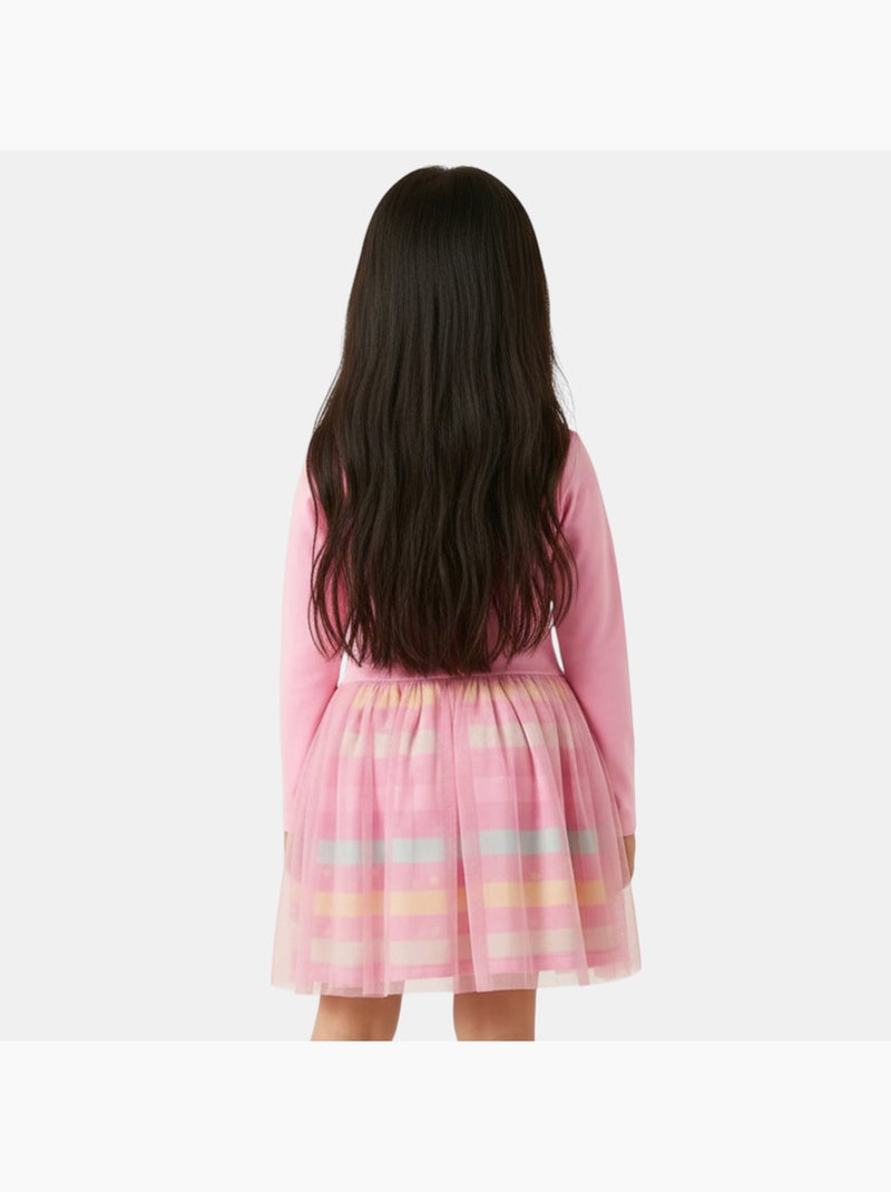 Disney - Jurk meisje bedrukt lange mouwen met tule Roze - Kiabi